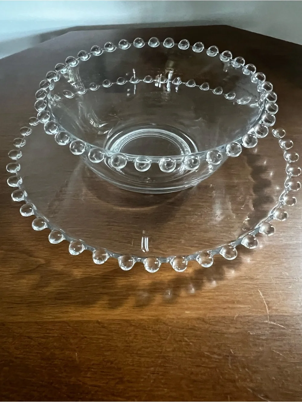 Vintage imperial Glass Beaded Bowl with Plate Set